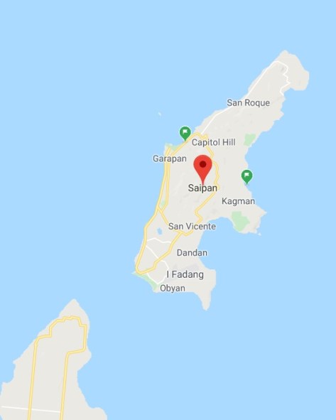 Saipan on the map, an island in Northern Mariana Islands,